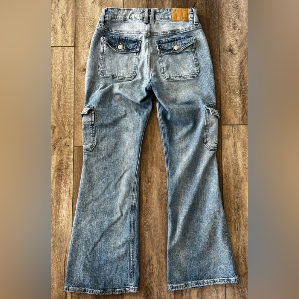 Aeropostale Women’s SZ 6 Mid-Rise Flare Jeans Cargo Pockets Denim Grunge Stretch - Picture 7 of 16
